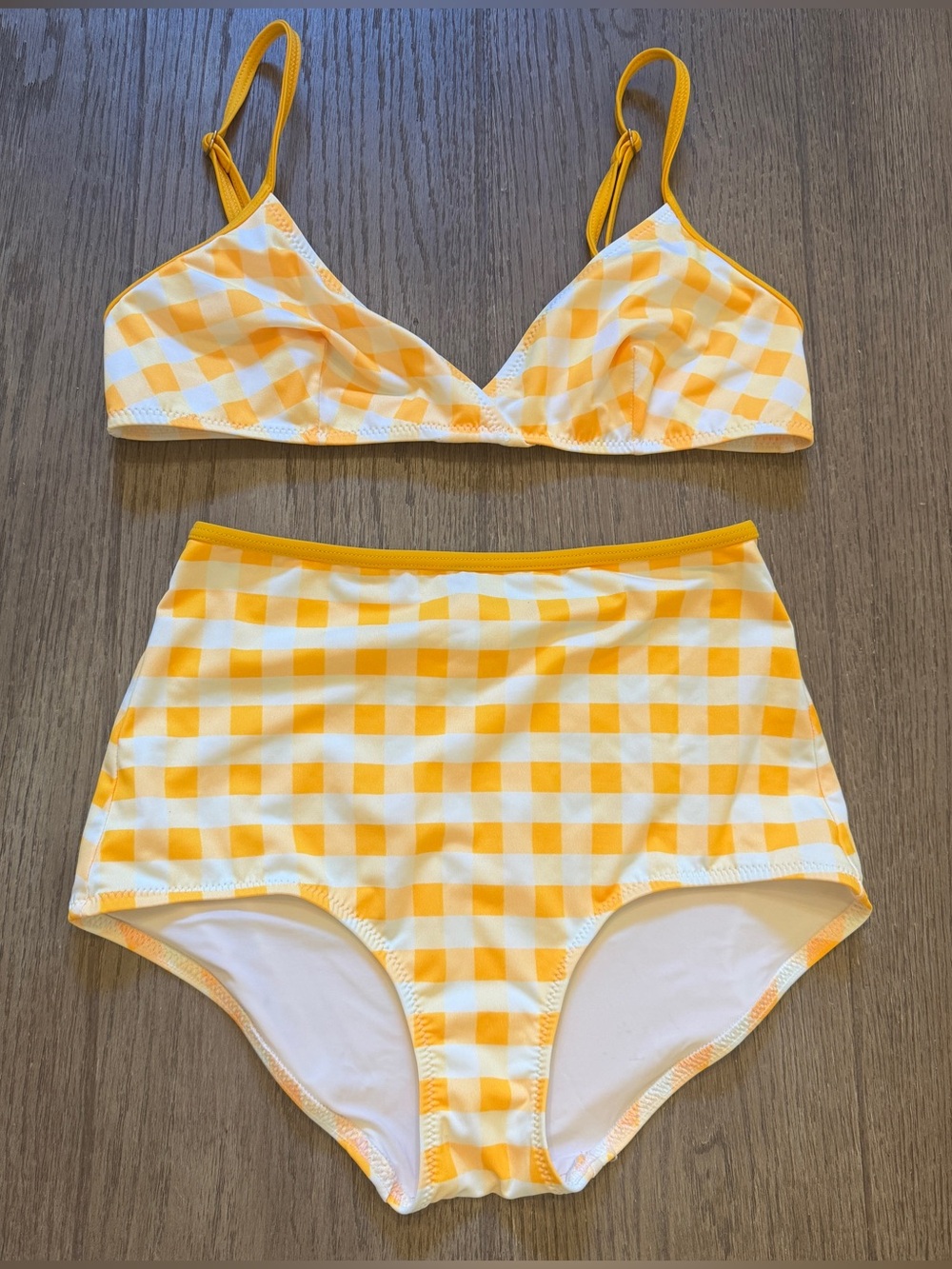 Solid & Striped Yellow Gingham 2 Piece Swimsuit Top Is Small Bottom Is XS